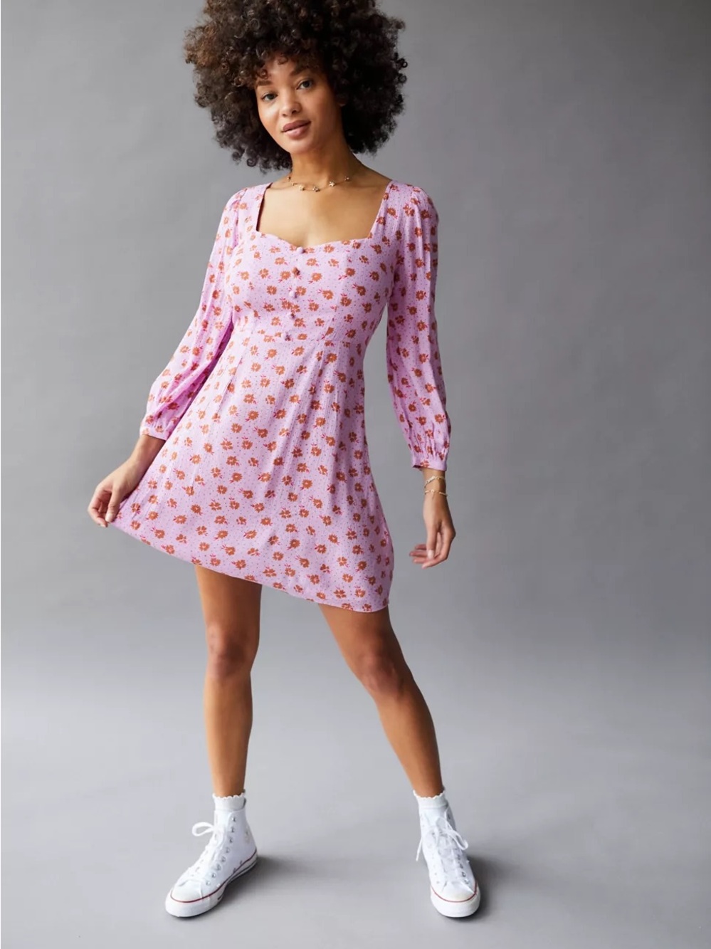 Billabong Lilac Mini Dress with Pink-Orange Floral Print